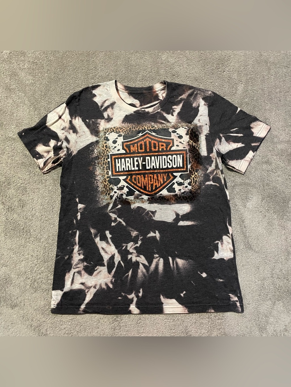 Harley-Davidson Graphic T Shirt Men’s M Black Bleach Wash Leopard Motorcycle